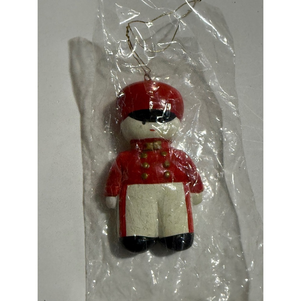Vintage Wood Toy Soldier Christmas Ornament Red White Hand Painted Holiday Decor